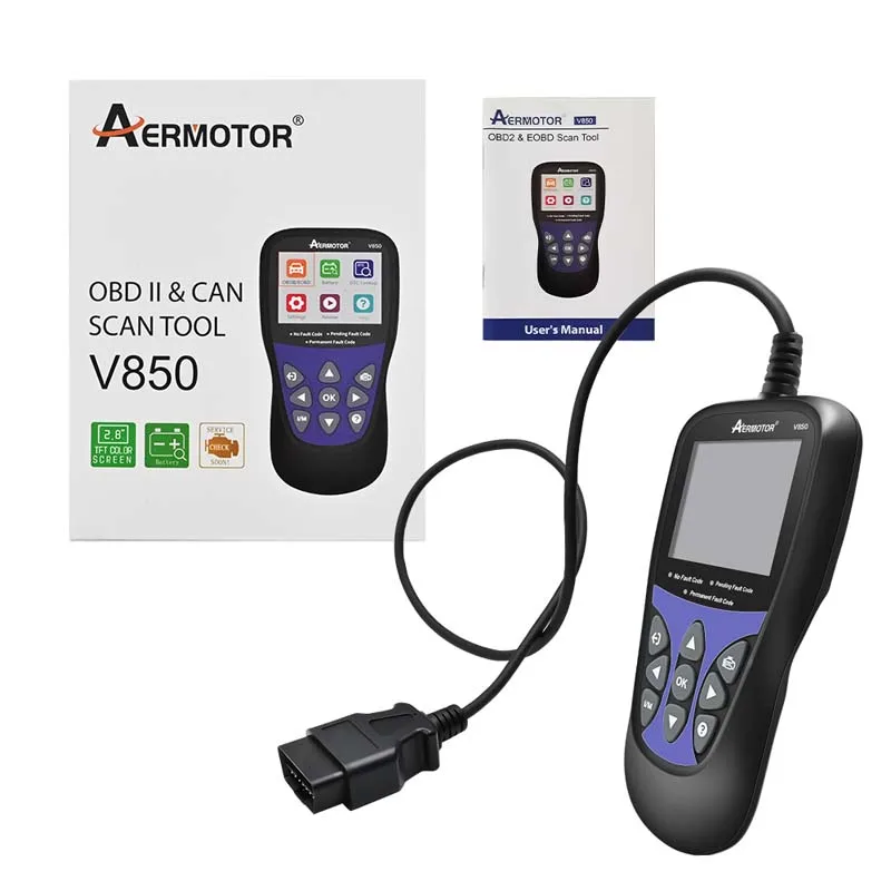 Car Code Reader V850 Automotive OBD2 Scan Tools Aermotor 850 PK ELM327/KW850/AS500 Check Engine Battery Tester 6