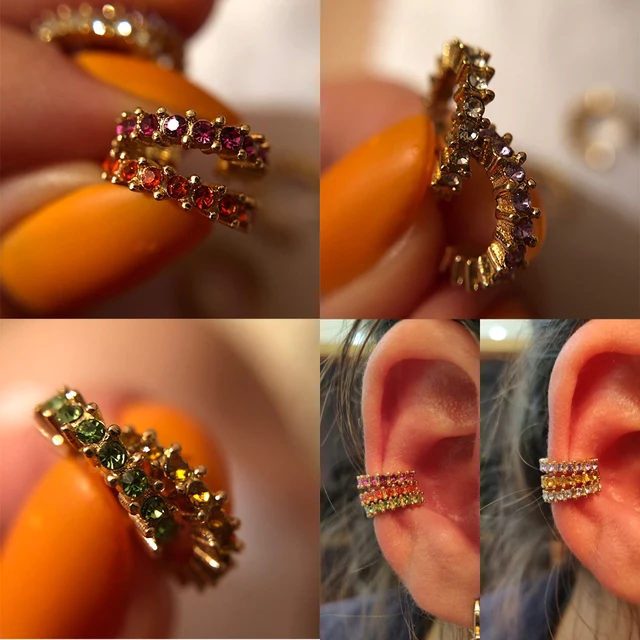 2023 New Arrival Multicolor CZ Crystal Ear Cuff Stackable C Shaped Ear Clips