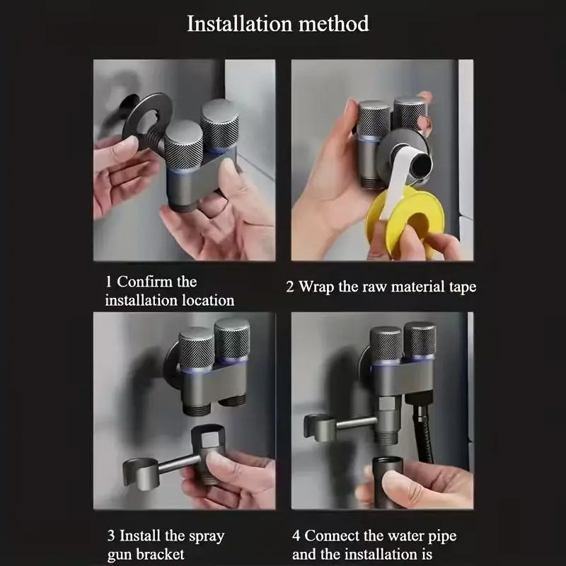 6pcs Heavy-Duty 2-in-1 Wall-Mounted Bidet Sprayer System with Dual Outlet Diverter Valve, Quick-Connect Hose & Locking Mechanism