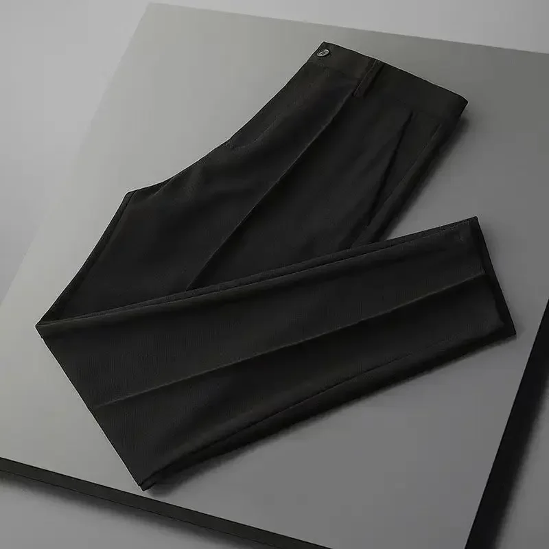 thumbnail image 1 of Pantalones de traje holgados de negocios de corte entallado para hombre de Fluid Social Tailoring, pantalones drapeados con 9 cortes grises y trenzados para hombre, pantalones de lujo económicos, 1 of 5