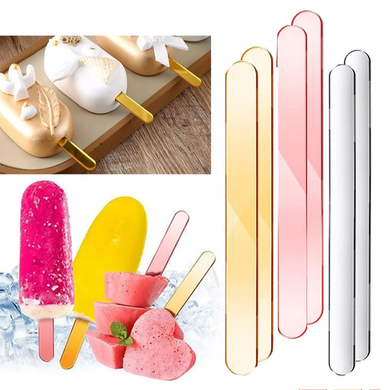 10pcs Reusable Popsicle Sticks Acrylic Ice Cream Spoon Handmade Food Grade  Chocolate Lollipop Ice Cube Holder Kitchen Accessorie