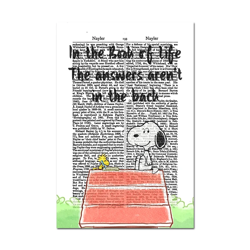 Póster de Charlie Brown y Snoopy, página de diccionario, arte de pared de dibujos animados, lienzo, pintura, impresión, imagen para niños, regalo, habitación, decoración del hogar, Cuadros