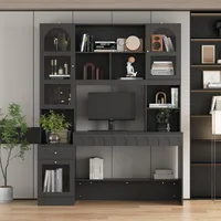 62 Inch Home Office Desk with Shelves, Cabinet Desk with Drawers and Glass Doors, Computer Desk with Storage Cabinets 2