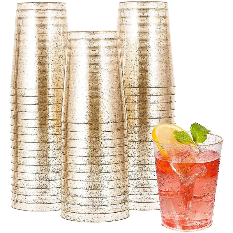 Bicchieri Di Plastica Trasparente, Bicchieri Di Plastica Glitterati Oro Bicchieri Di Vino Riutilizzabili Per Cocktail Champagne