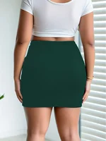 Ladies Plus Size Solid Color Bodycon Mini Skirt with Side Slit Fashion Pencil Skirt - Image 4