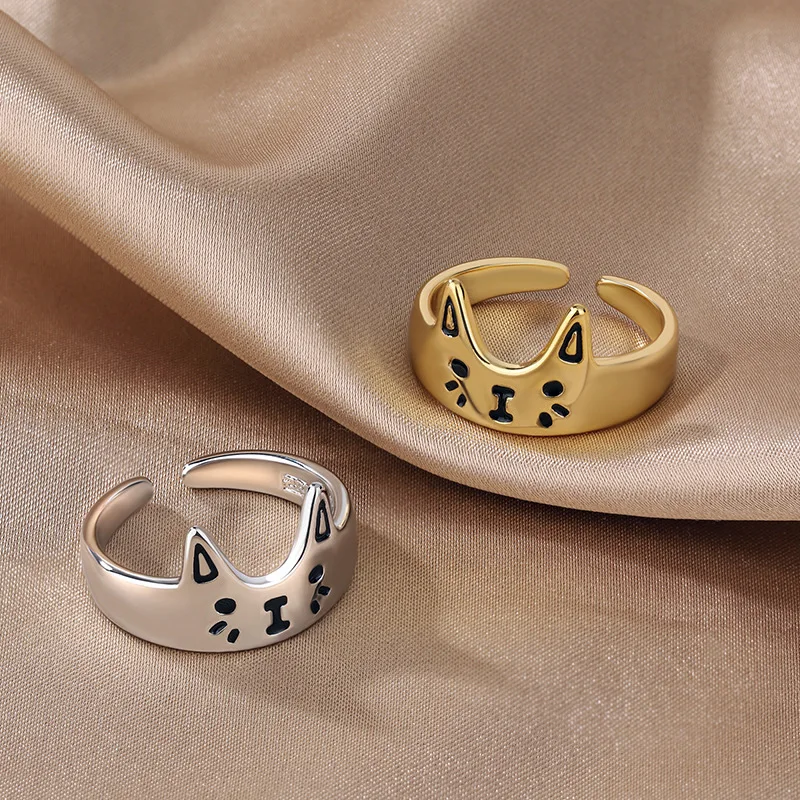 Sweet Cartoon Cat Design RetroThai Silver Ring - PeticaDeals