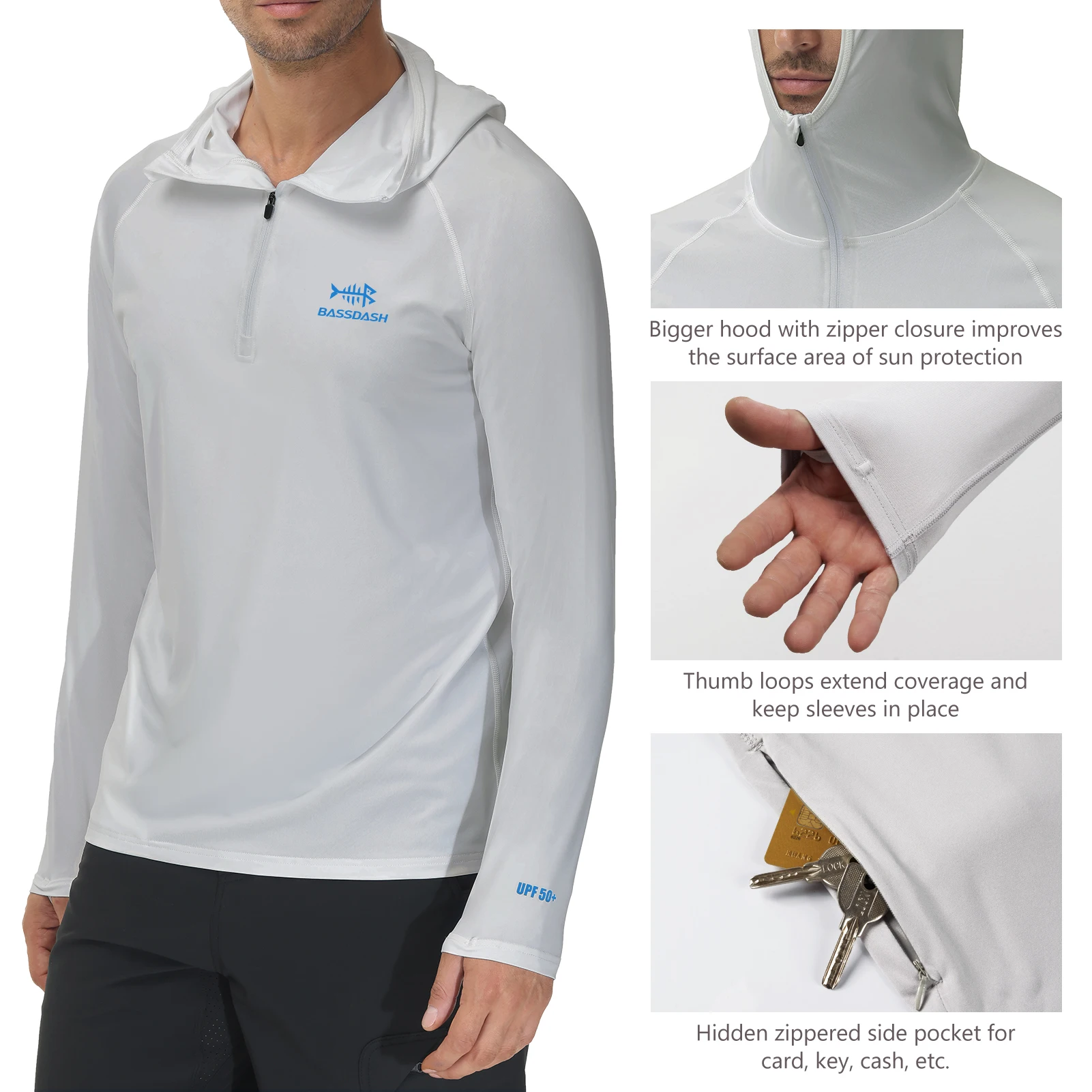 BASSDASH Men&rsquo;s 1/4 Zip Fishing Hoodie Shirt UPF 50+ Quick Dry Performance Long Sleeve Sun Protection FS24M Fishing Shirts