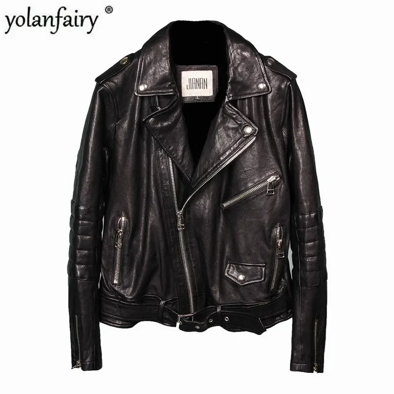 

2020 Spring Genuine Leather Jacket Women Clothes Sheepskin Coat Female Motorcycle Biker Jacket Vintage Slim Fit 17-69 KJ4459