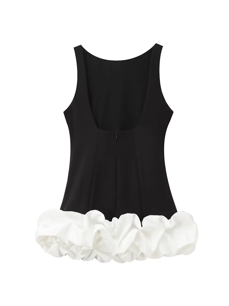 TFMLN Elegant Women Mini Dress Slim O-neck Sleeveless Backless Dresses Female 2025 Ruffle Pleated Party Club Lady Vestidos