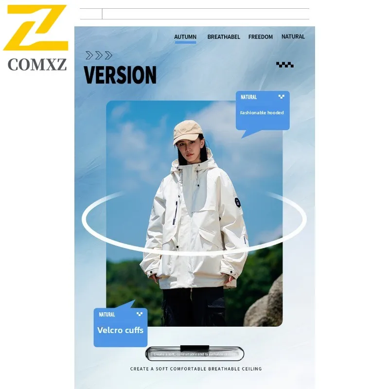 Men's Korean Style Hooded Workwear Jacket Windproof Waterproof Mountain Outdoor Parka with Multi-Pockets Many Color Options 2025