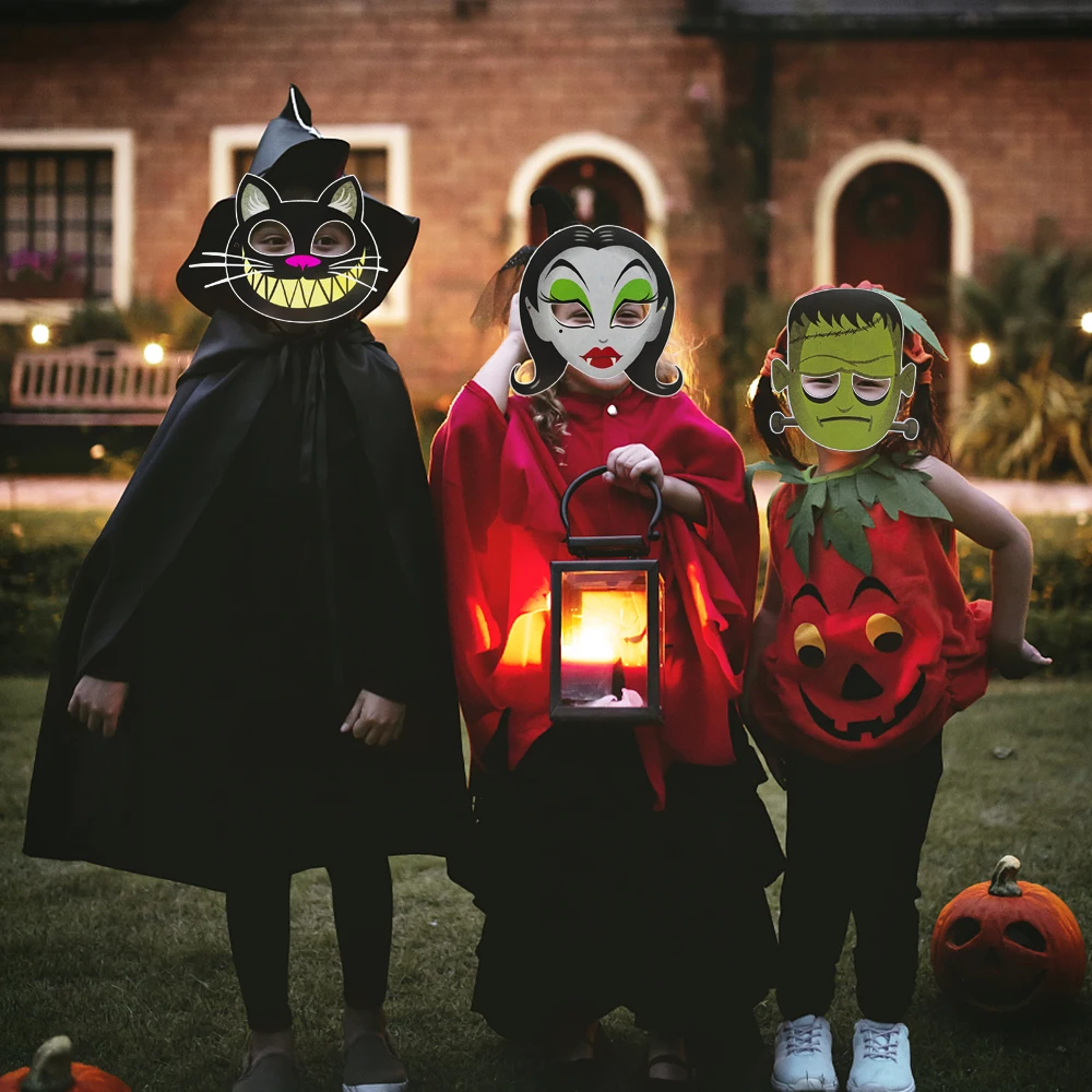 Description Picture 2 of itemHalloween Paper Mask Skull Zombie Cat Vampire DIY Cosplay Mask for Kids Halloween Party Decorations Supplies Horror Scary Props