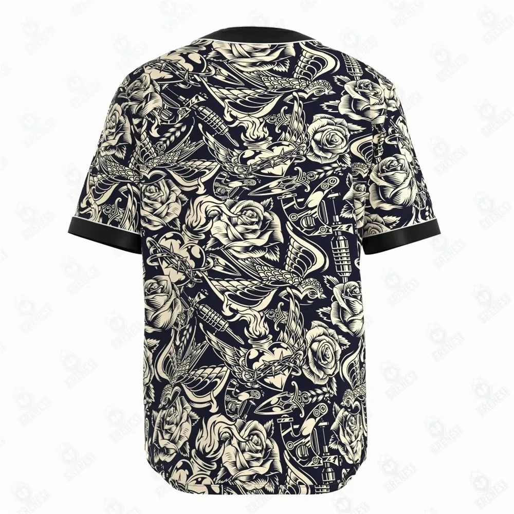 Baseball Jersey Tattoo Pattern Baseball Jersey Hip Hop Hop Pullover Short Sleeve Sports Jerseys Softball Stitch Button 3D Printed Men's T-shirt