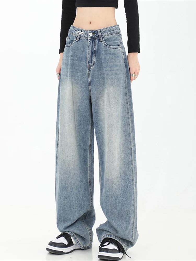 

Women Blue Jeans Vintage High Waist Y2k Streetwear Korean Fashion Straight Jean Pants Ladies Baggy Wide Leg Denim Trousers New