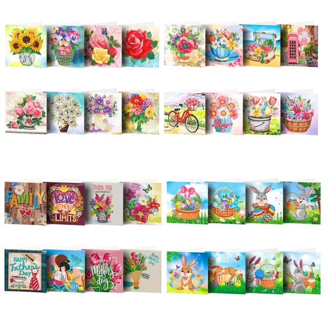 8Pcs Diamond Painting Cards 5D DIY Beautiful flowers and beautiful