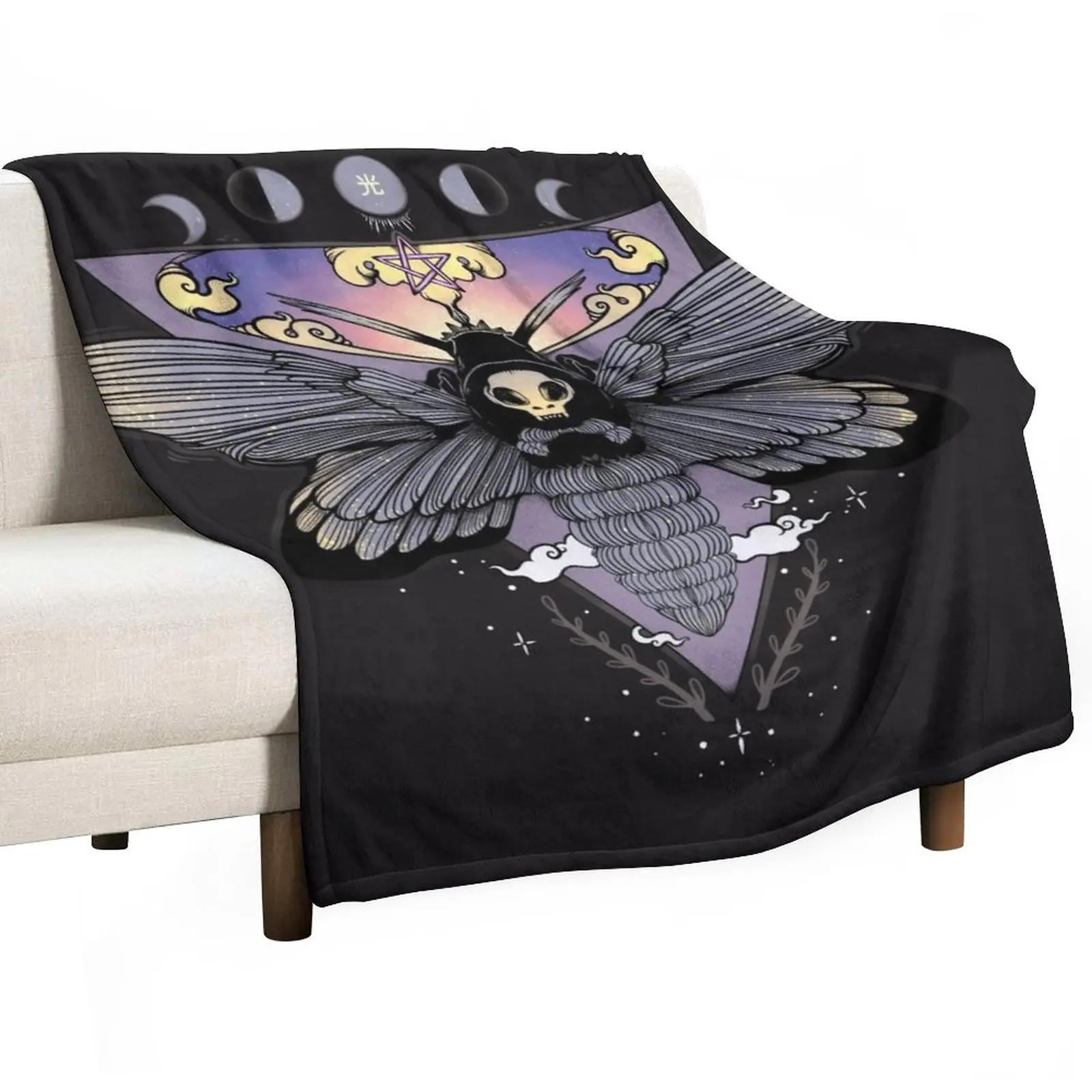 

Death Head Moth Gothic Triangle Moon Phase Art Throw Blanket Softest Blanket Sofa Blankets Fluffy Blankets Large