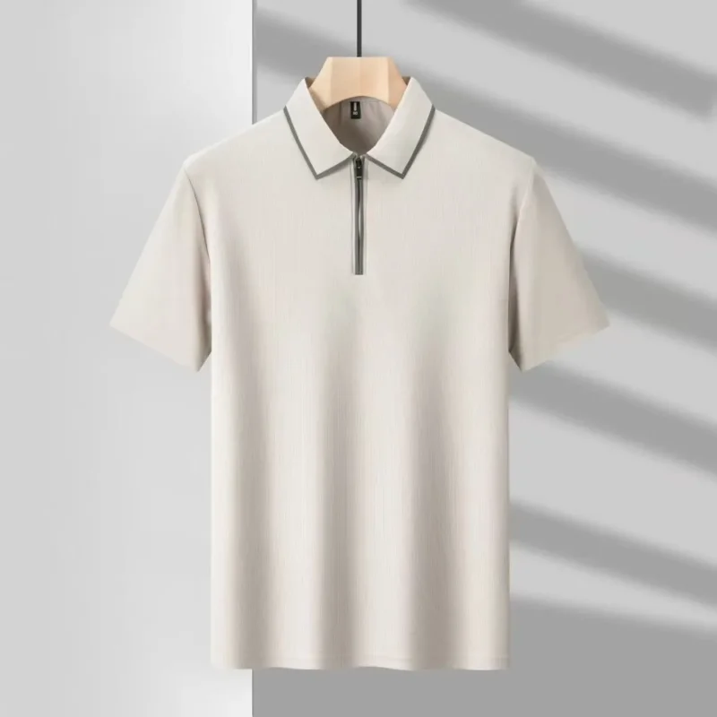 Polo in Maglia da Uomo a Maniche Corte con Mezza Zip e Bordi a Contrasto, T-Shirt Casual Business