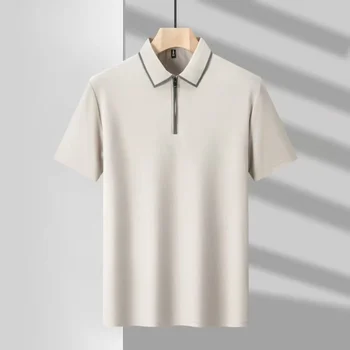 Polo in Maglia da Uomo a Maniche Corte con Mezza Zip e Bordi a Contrasto, T-Shirt Casual Business