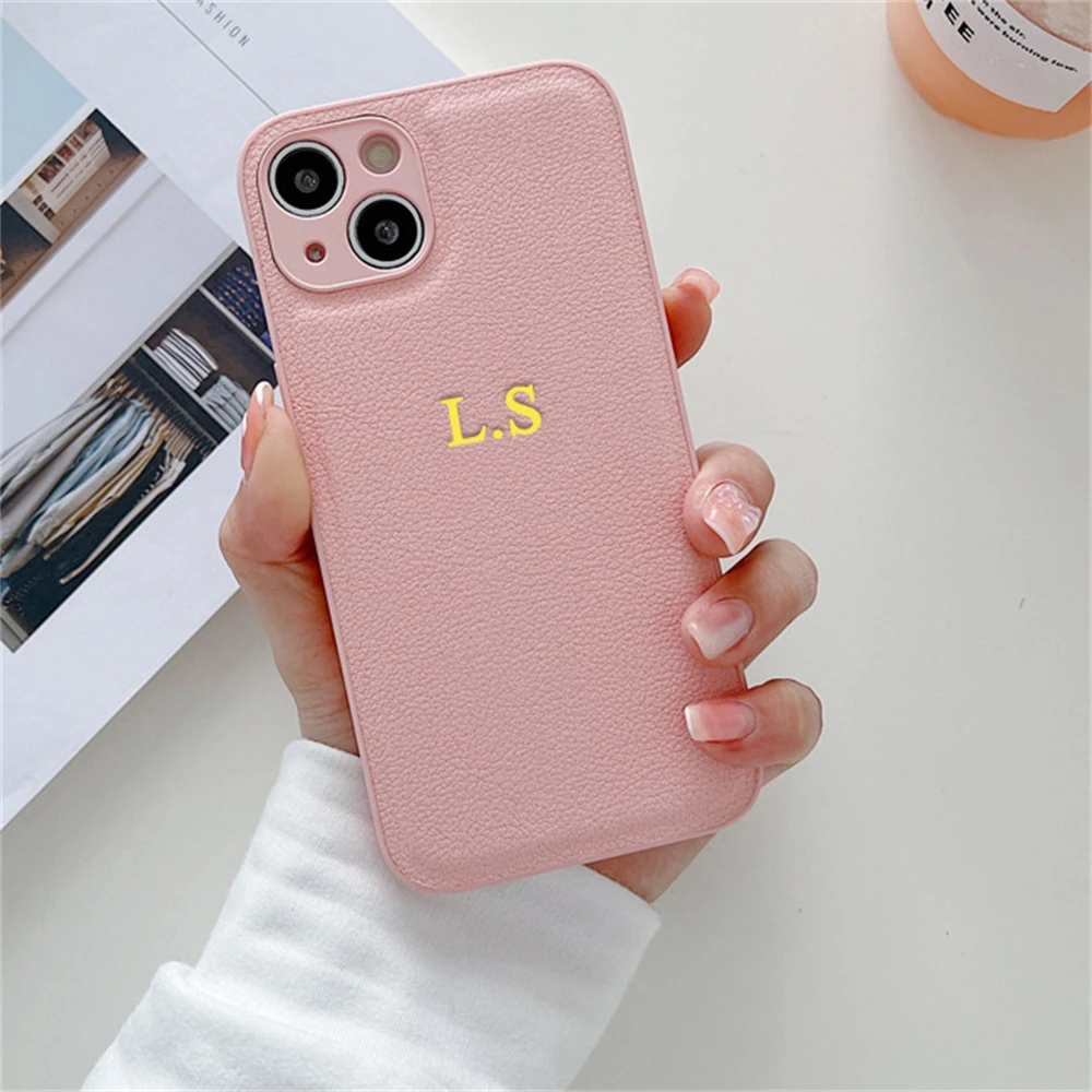 thumbnail image 1 of Customized Initials Fluorescent Green Leather Case For iPhone 15 14 Pro Max 13 12 11 XS MAX XR 7 Plus Luxury Personalised Cover, 1 of 5