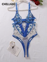 CHILLGIO Women Butterfly Embroidery Mesh Bodysuits Push Up Underwire Tights Sexy One Piece Combination Strappy Rompers Lingerie - Image 2