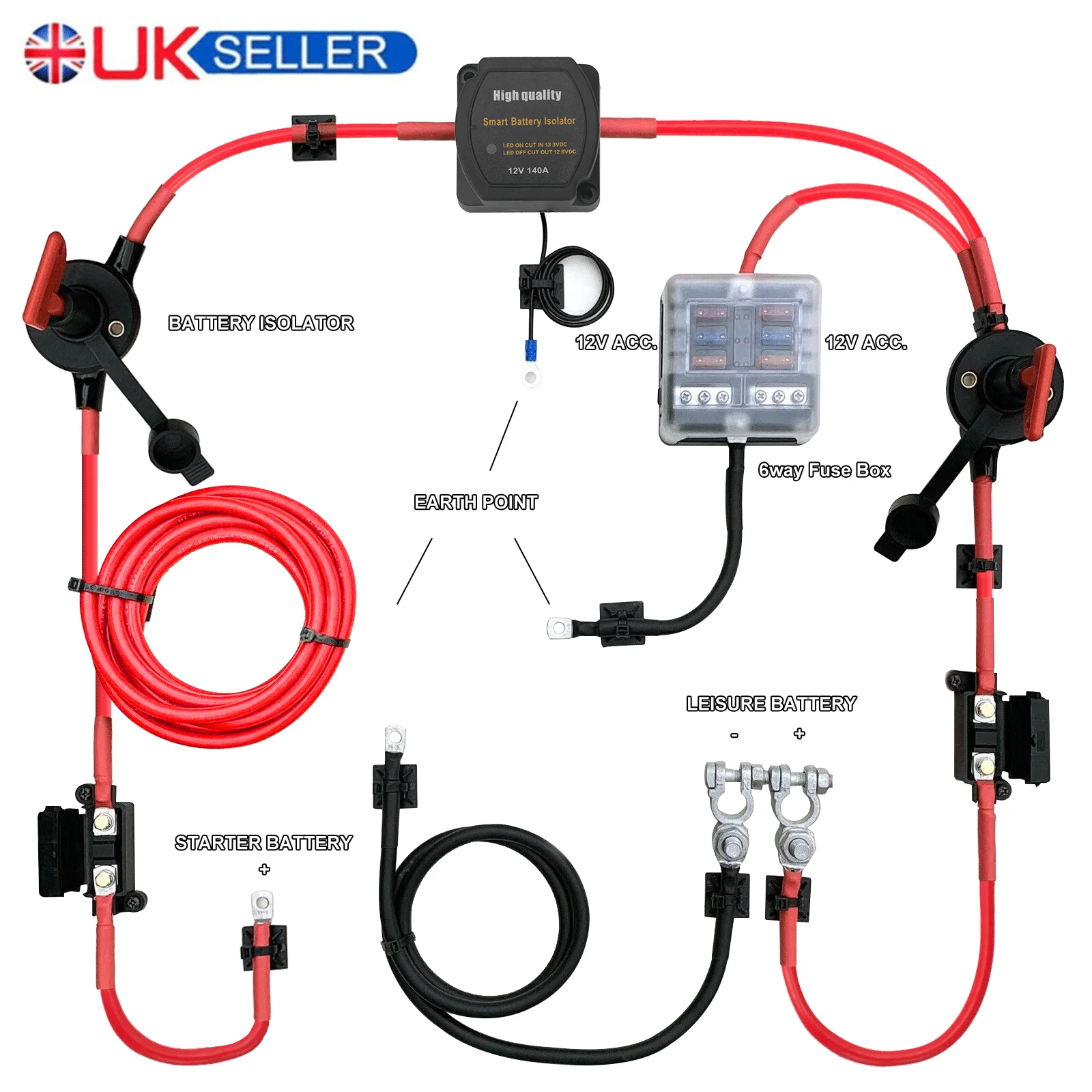 12VCarRVYachtBlackDualBatteryIsolatorControllerDualBattery