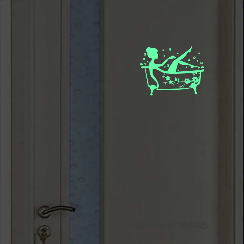 Wall Stickers Luminous Bathroom Stickers WC Shower Room Door Sign Washroom Indication Label Decal Cartoon Toilet Wall Sticker Glow in the Dark