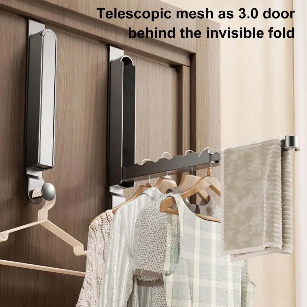 Door Back Hook Clothes Drying Rack Retractable Rod Laundry Rack Folding Clothes Drying with for Laundry for Corrosion