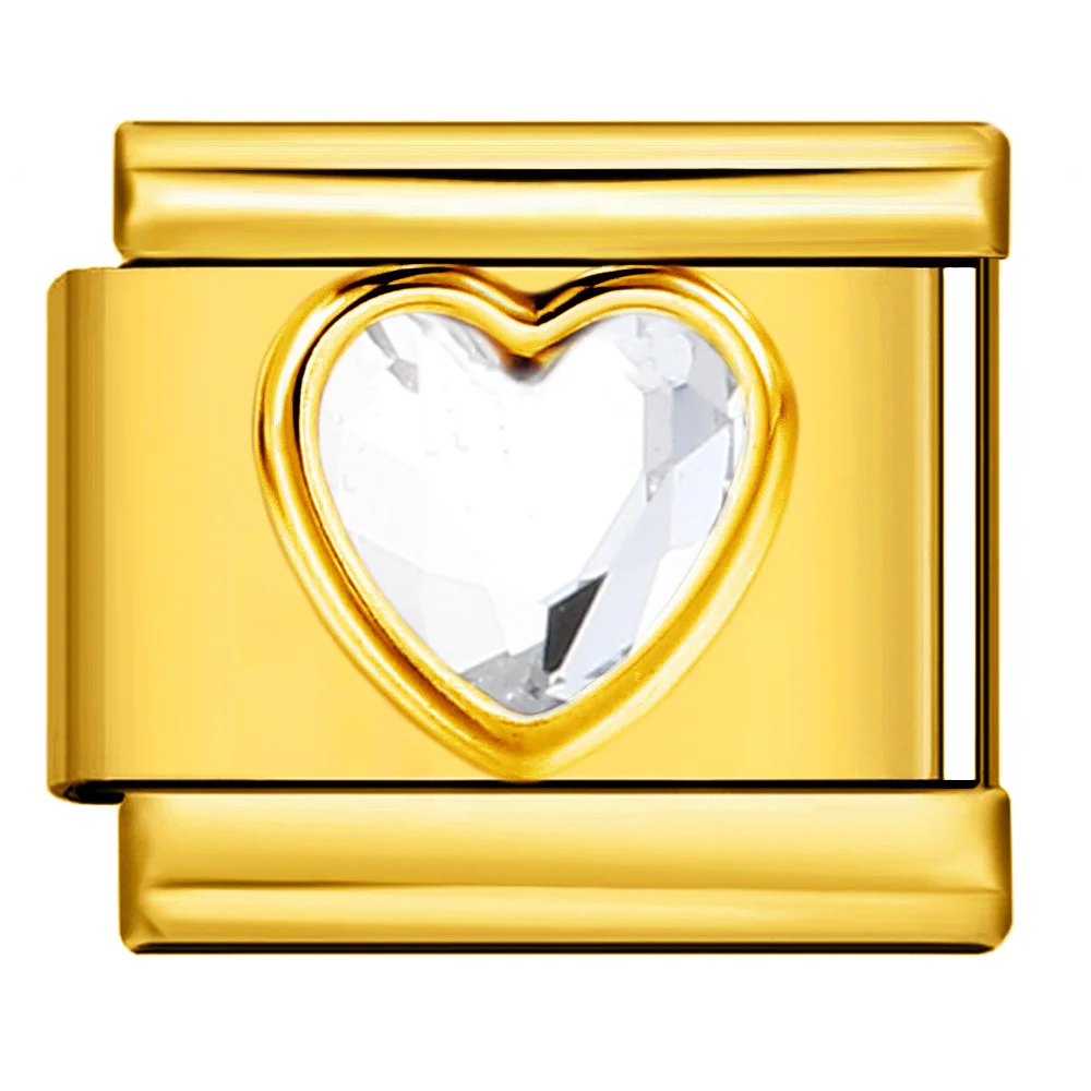 URING 9mm Edelstahl Charm Italienische Link Mode Alle Gold Farbe Zirkonia Herzen Runde Schmuck DIY Herstellung Elastische Armbänder – Detail 5