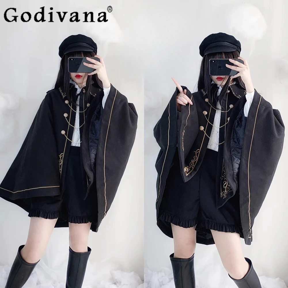 Japanese College Style Gothic Dark Vintage Capes Womens Spring and