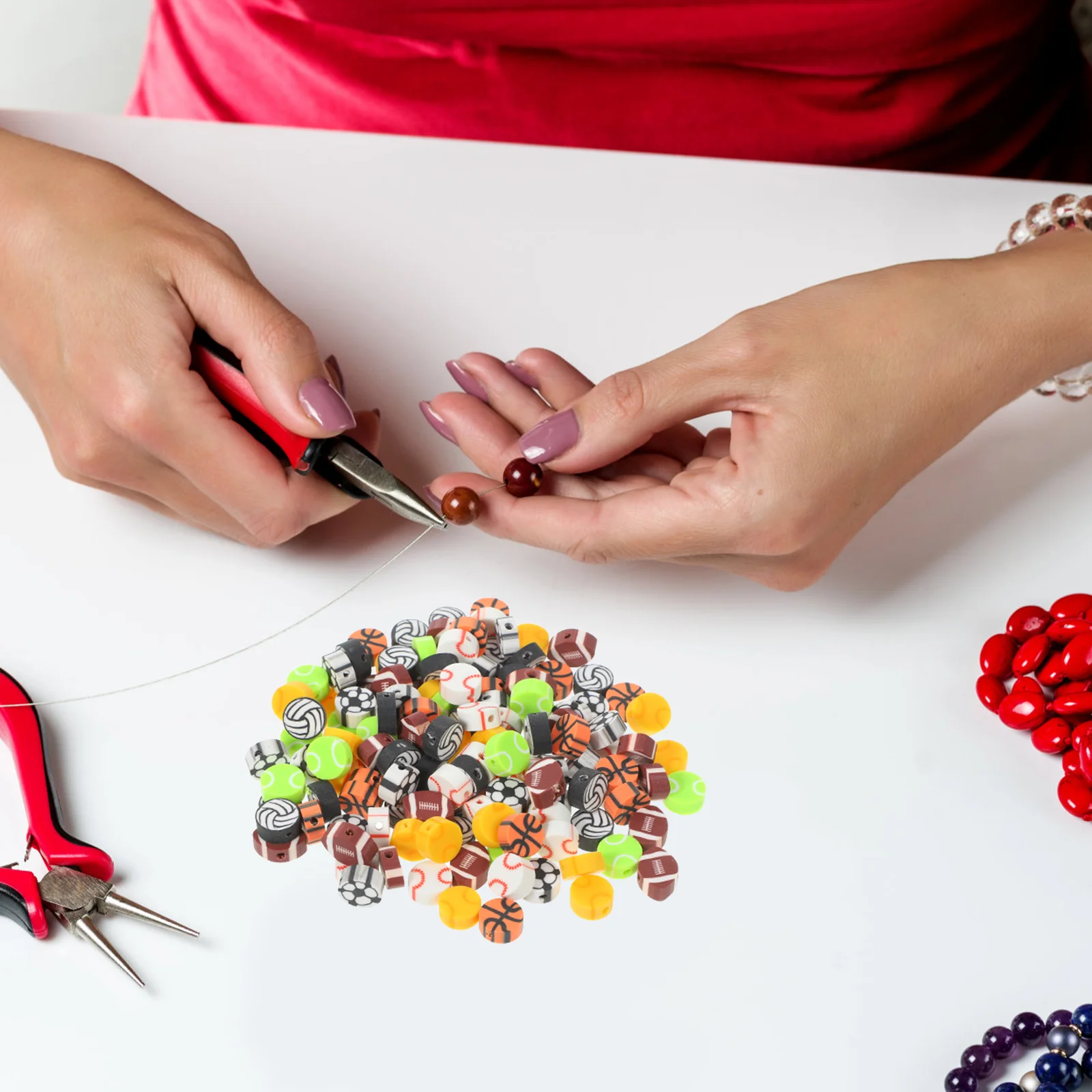 

200 Pcs 10mm Sports Ball Punched Polymer Clay Beads Bracelet Necklace Jewelry Accessories Little Home Decoration Forniture