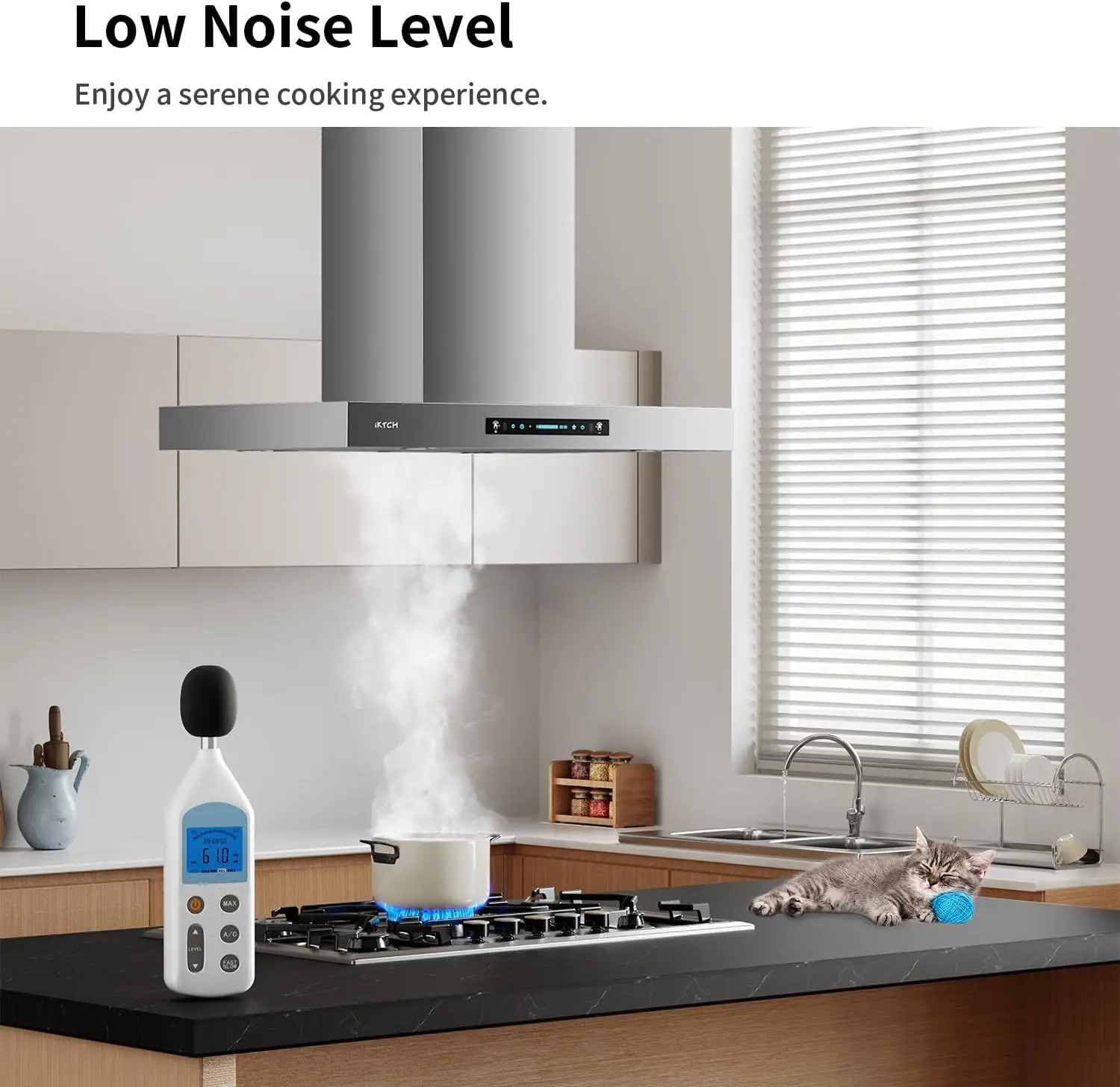 Upgrated 42"Island Mount Range Hood 900 CFM Ducted Range Hood with 4 Speed Fan Stainless Steel 42 inch