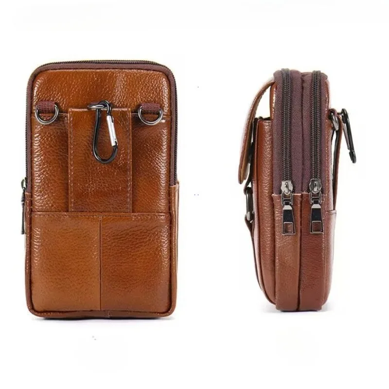 Men's Mobile Phone Waist Bag Outdoor Work Chest Bag PU Cigarette Case Key Chain Wear Belt Backpack Sport Hiking Portable Satchel