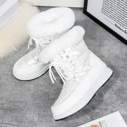 Winter New Woman Warm Snow Boots Waterproof Lace-Up Thicken Plush Winter Botas Mujer Warm Platform Ankle Boots 2024