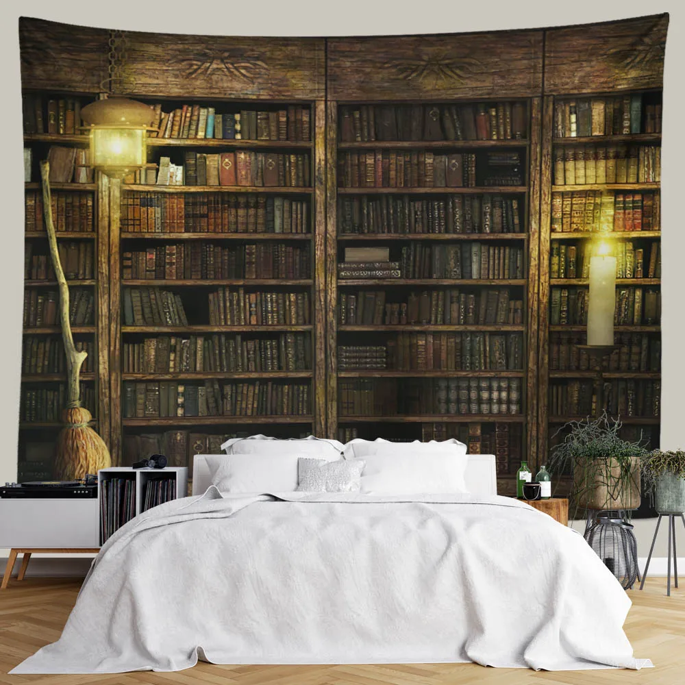 Home Decor Magic Vintage Bookshelf Tapestry  Bedspread  Wall  Bohemian Witchcraft Bedroom  230x180cm