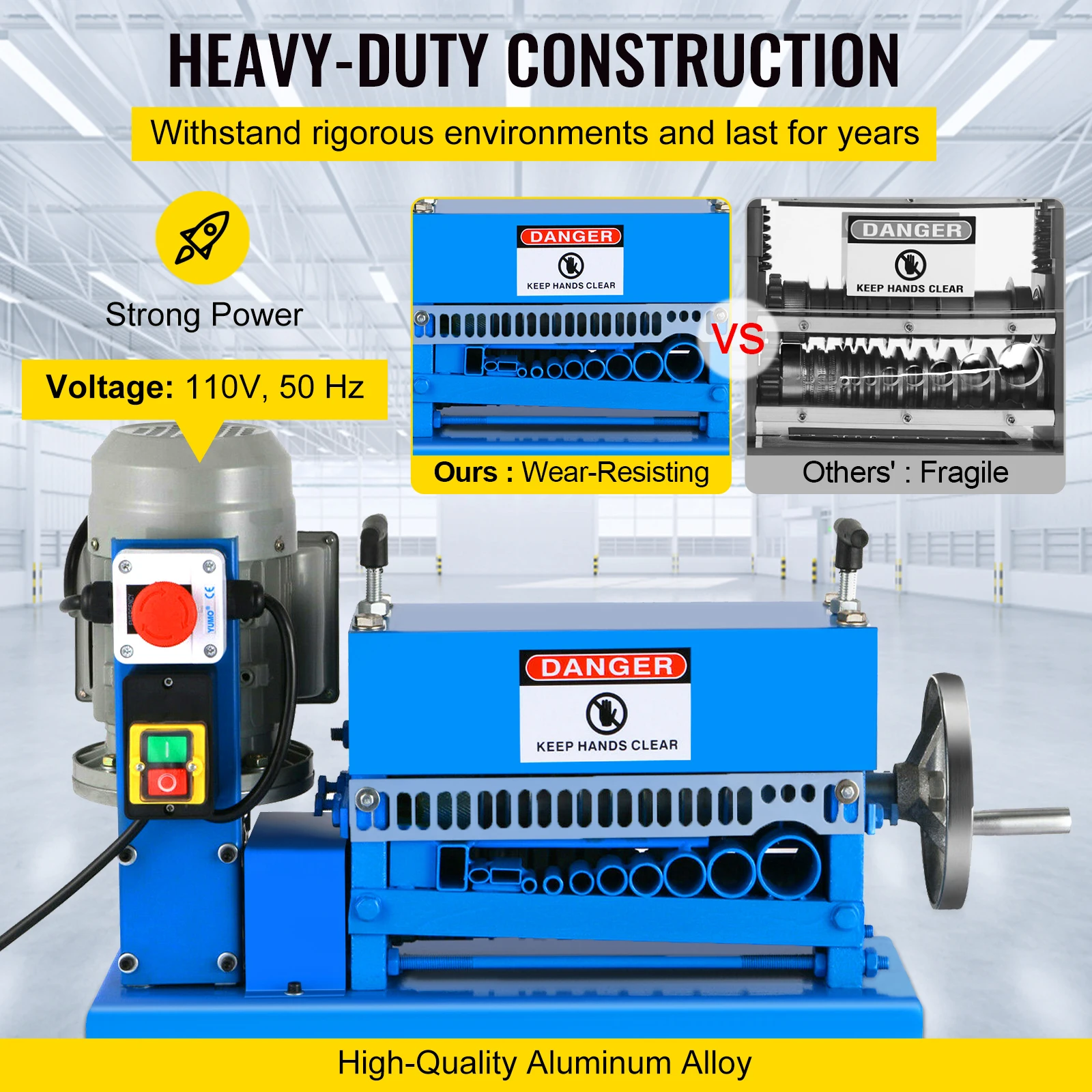 VEVOR Electric Wire Stripping Machine 370W 1.5mm-38mm Cable Stripper Peeling W/ 11 Channels & 10 Blades Removing Plastic Rubber 3