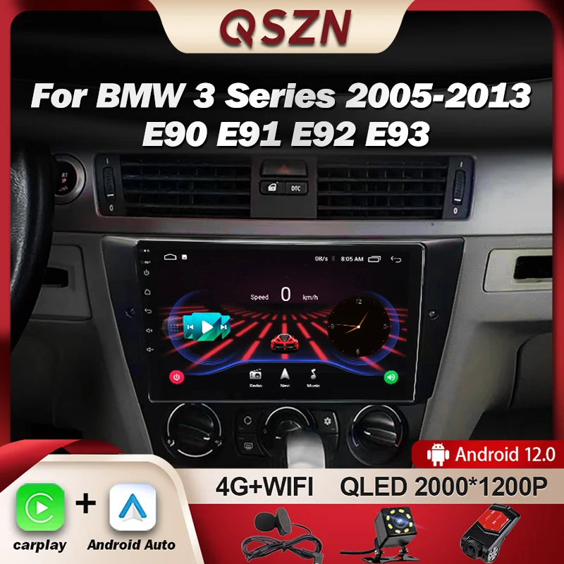 

QSZN For BMW 3-Series E90 E91 E92 E93 2005 - 2013 Car Radio Multimedia Video Player GPS 4G Carplay Android 12 Autoradio 2K QLED