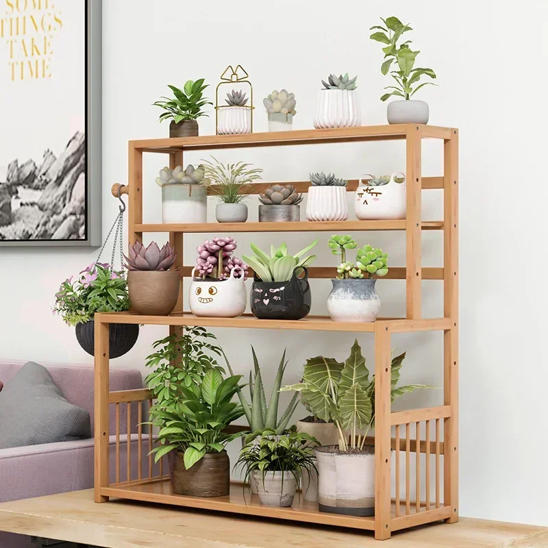 Simple Desktop Plant Stand Living Room Bamboo MultiLayer Seasoning Rack Home Office Storage Organizer Compact and Functional