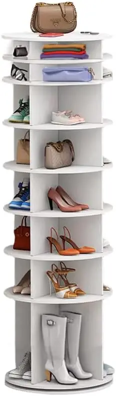 8-Tier Rotating Shoe Rack Tower Spinning Shoe Display Lazy Susan Tower, Shoe and Vertical Handbag 360 Revolving Storage Organize