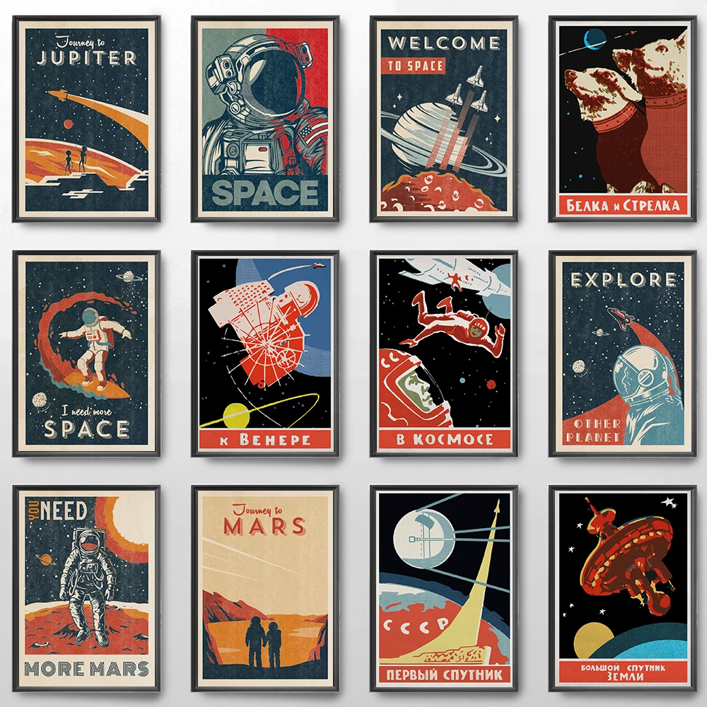 

Astronaut Rocket Moon Space Wall Art Canvas Painting Vintage Nordic Posters And Prints Wall Pictures For Living Room Home Decor
