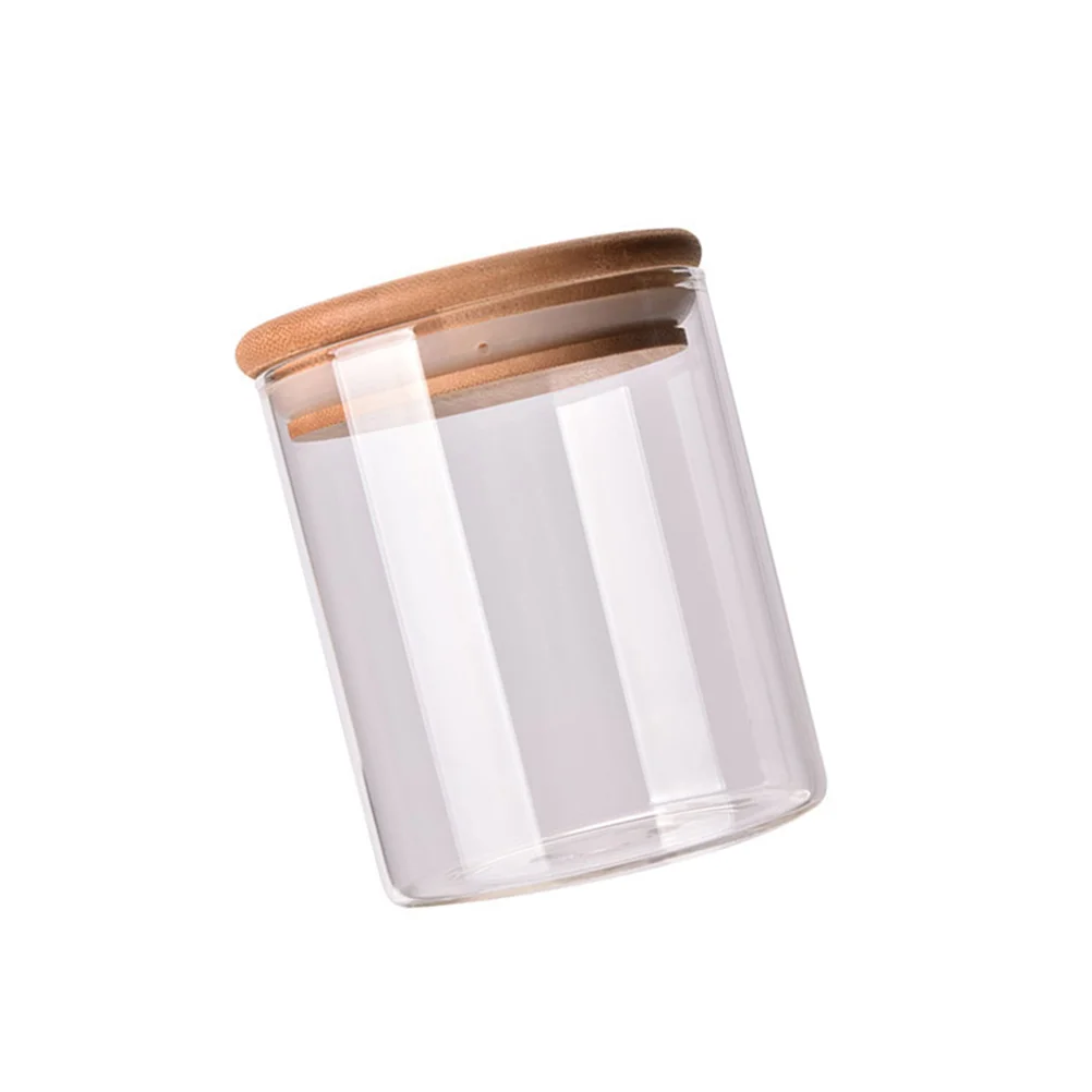 

Sealed Glass Jar with Bamboo Wooden Lid Grain Canister Food Storage Container for Loose Tea Coffee Bean (550ml)