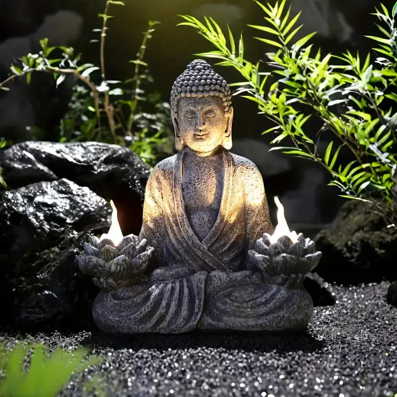 1pc Lotus Buddha Statues with LED Lights, Solar-Power Buddha Sculpture Decor for Home Garden, Yard, Patio, Yoga. 3