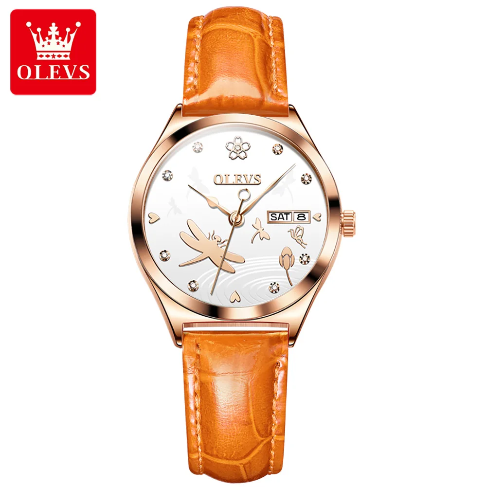 OLEVS Brand 2024 New Fashion Women Automatic Mechanical Watch Luxury Leather Strap Elegant Ladies Watch Waterproof Clock Reloj