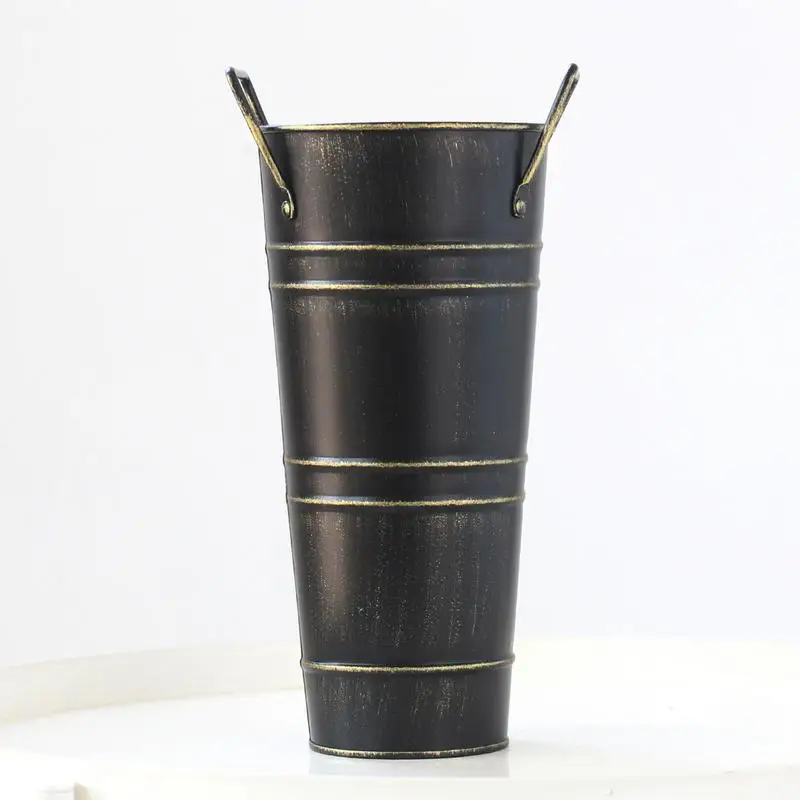 Old Metal Umbrella Stand With Handle Reinforced Standalone Round Umbrella Bucket Vintage Decorative Vase Flower Bucket Storage