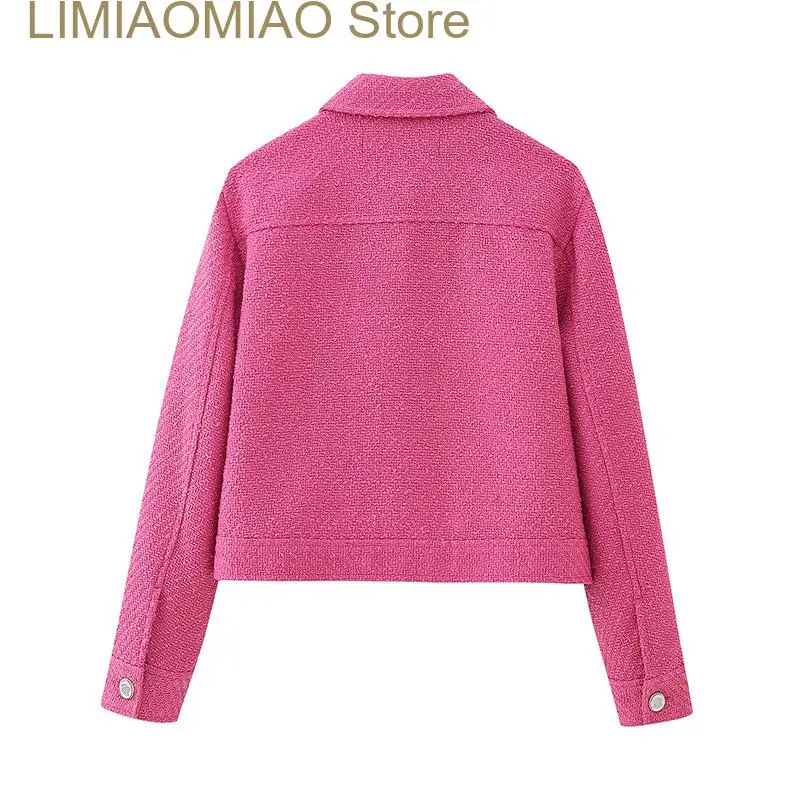 New Autumn Elegant Women's Coat Pink Slim Turndown Collar Long Sleeve Female Coats Winter Fashion Single Breasted Lady Jackets
