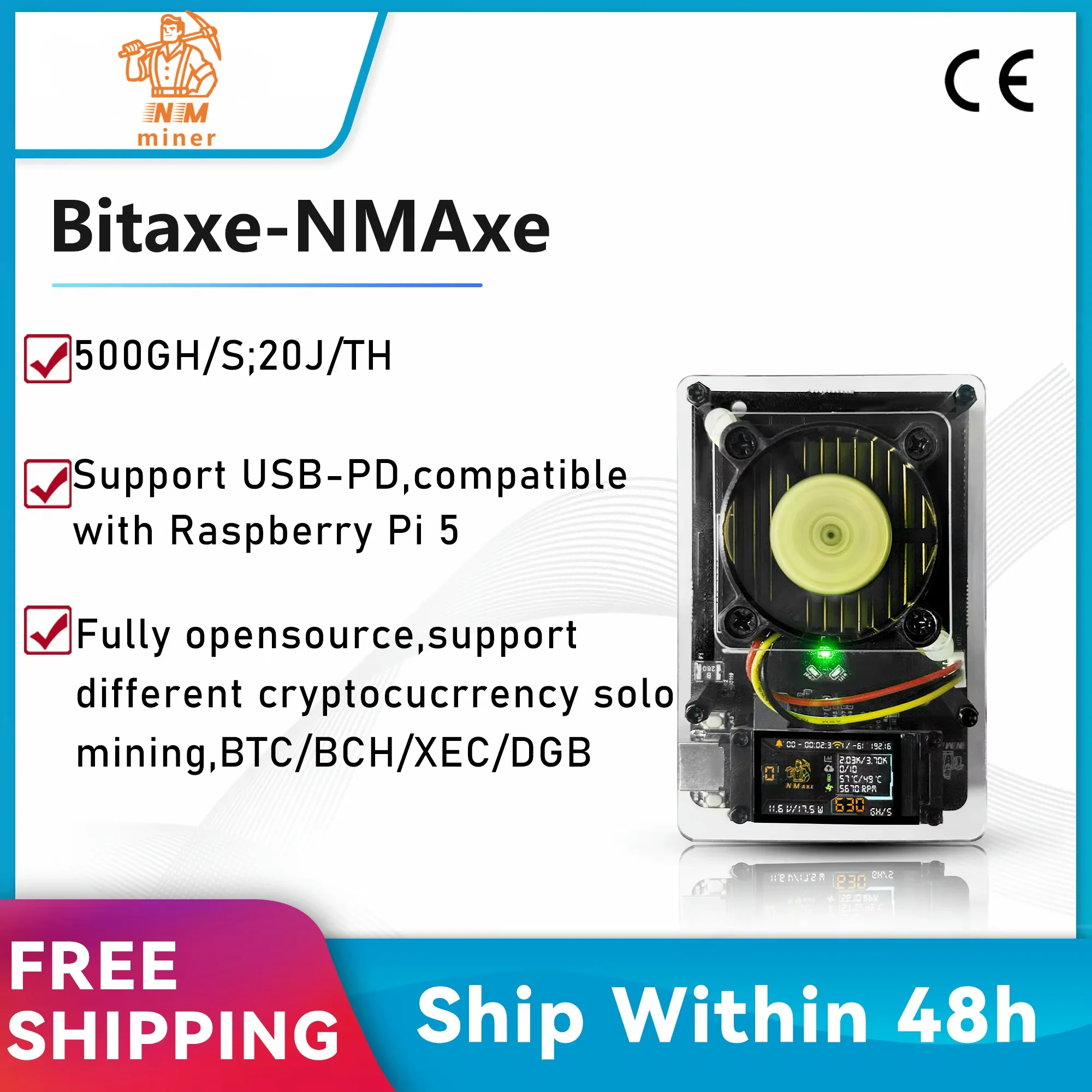 BITAXE NirdMiner Axe Ultra BM1366 ASIC BTC Solo Lottery Miner 500GH/S Fully Open Source Home Use With Full Color Display