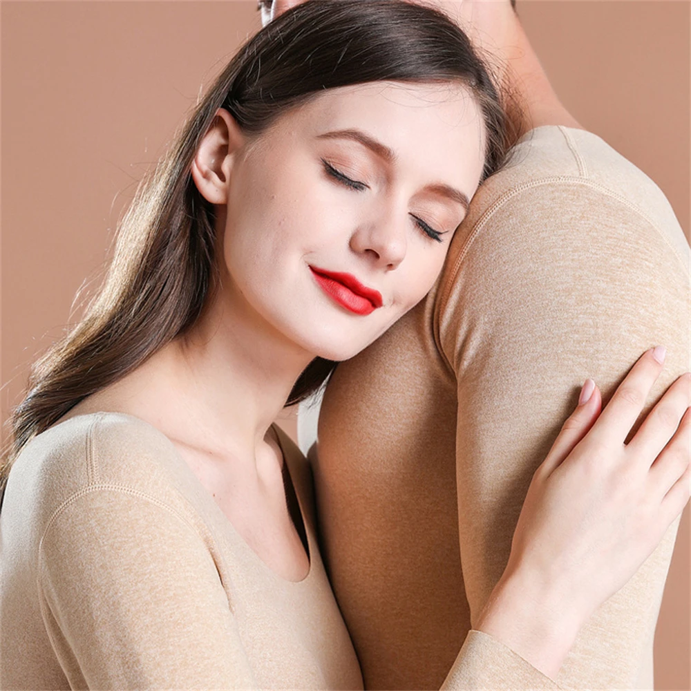 Autumn Winter Thermal Underwear Suit Women Skin Friendly Breathable Round Neck Two-piece Lingerie Men Warm Long-sleeved Pant Set