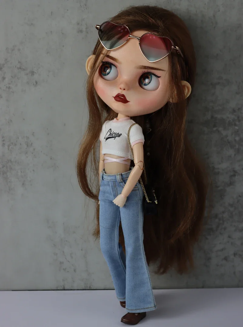 For Blythe Doll Clothes Jeans Pants for Ob24 Ob22 Azone Dolls Outfit Tight Shirt