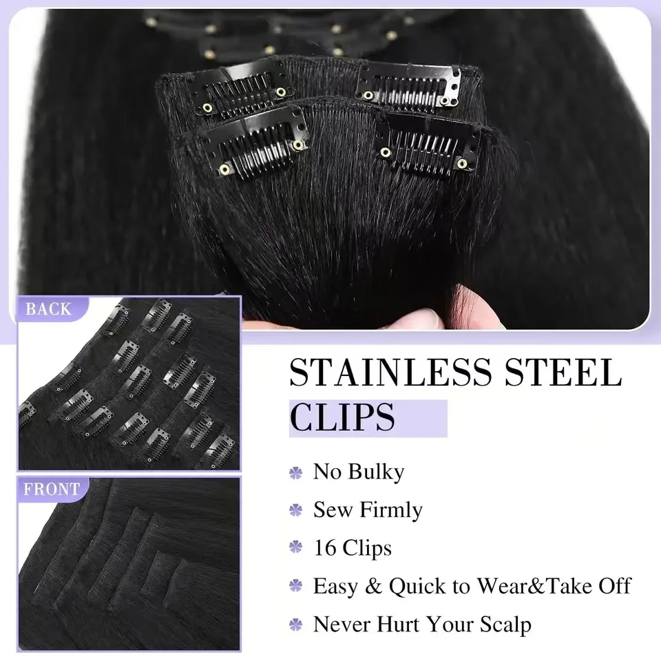 Synthetic Jacques silk hair extension wig clip on women's hair extension straight hair piece hair accessories 7 pieces/set black