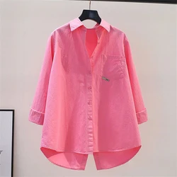 Sleeve Tunic Shirts Solid Streetwear Top Blouse Blusas Mujer Women's Simple Casual Asymmetrical Oversized Cotton Button Up Long