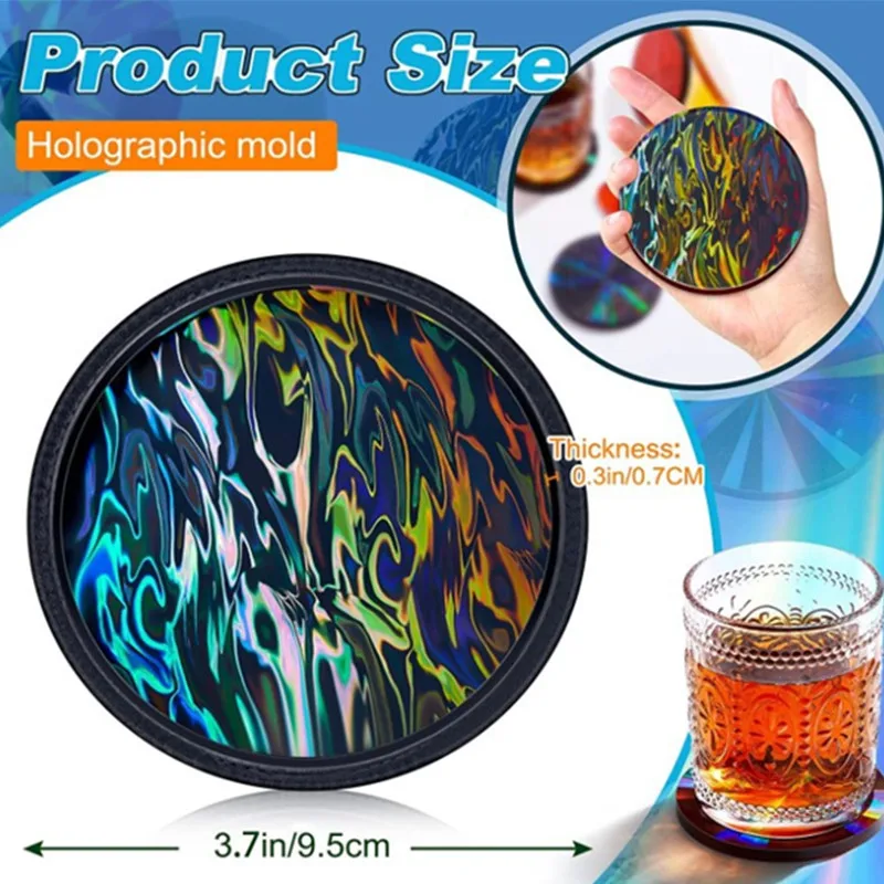 Moules de dessous de verre en résine holographique, moules ronds en silicone pour élection, résine xy pour bricolage, tapis de normalisation