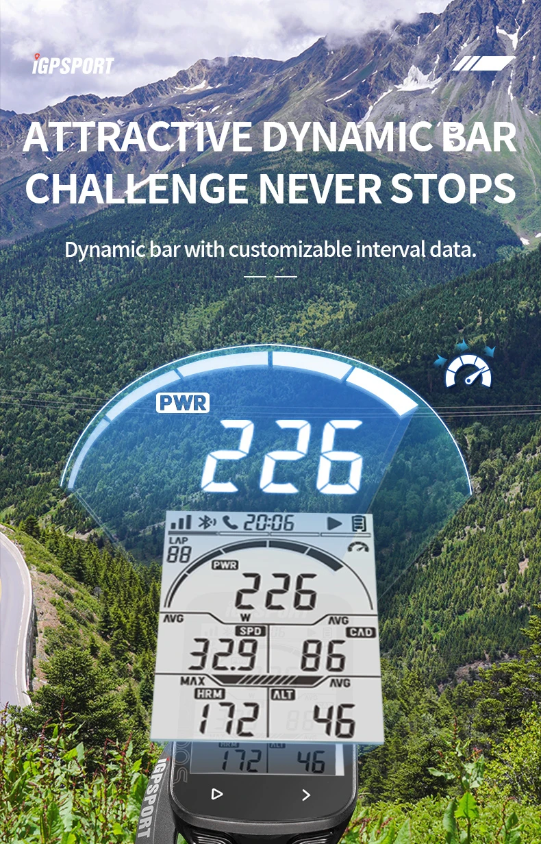 BCS100S Bike Computer BLE ANT+ 2.6 Inch IPX7 Type-C 40H Battery Life Auto Backli